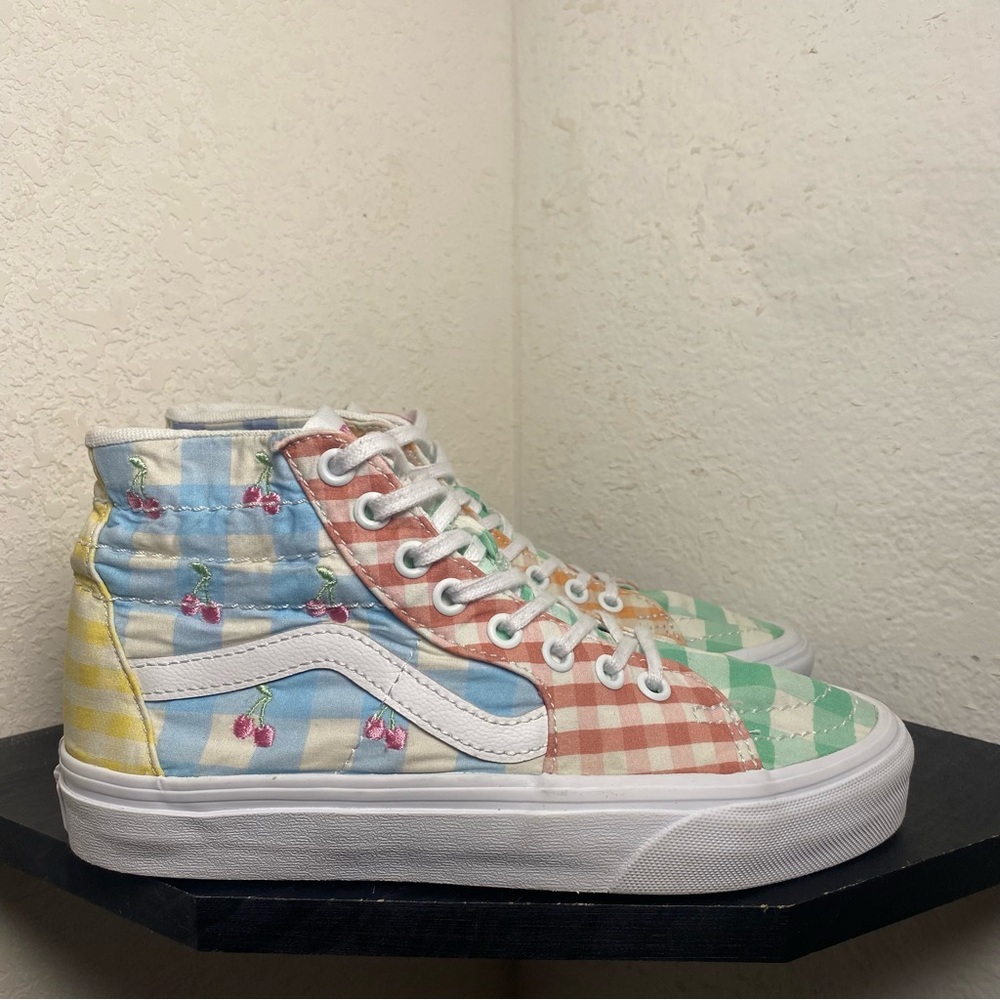 Vans sk8 hi plaid yellow blue pink cherries